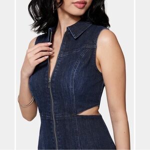 bebe Dark Blue Sleeveless Denim Jumpsuit